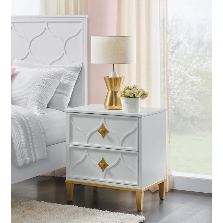 Martin Svensson Home Emma 2 Drawer White and Gold Nightstand