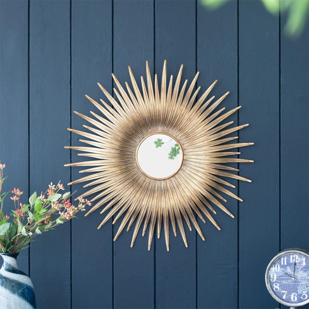 Retro Design Gold Sunburst Metal Decorative Wall Mirror Farmhouse Modern