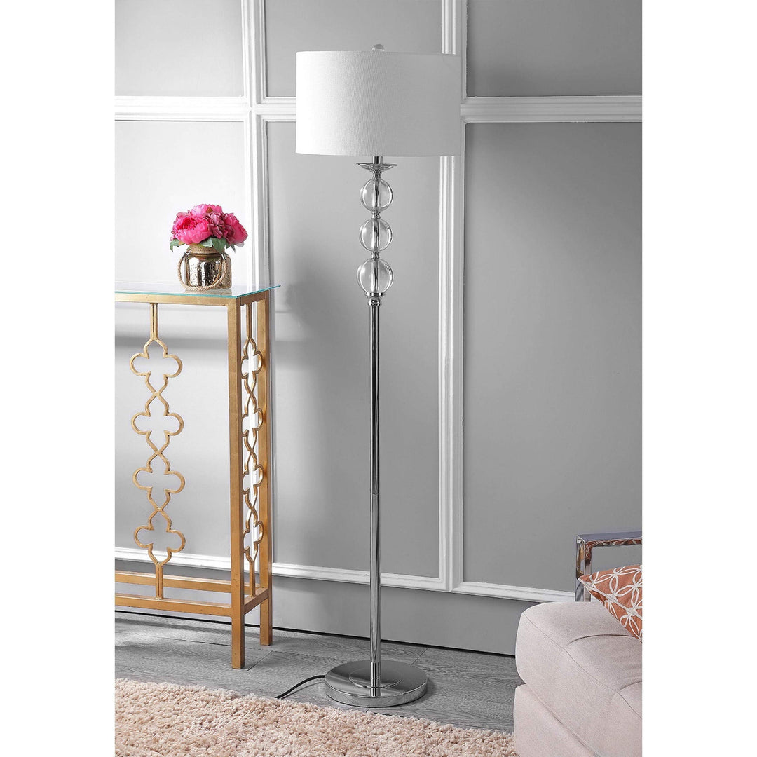 Modern Globe Floor Lamp 62" Crystal Glass Reading Light with White Shade