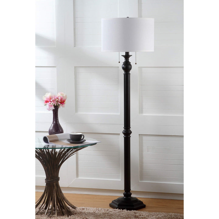 White Welcoming Floor Lamp Bronze 2-Light Reading Light with Shade Oil Rubbed