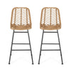 GDFStudio Outdoor Wicker Barstools (Set of 2) Light Brown and Black Light Brown+Black