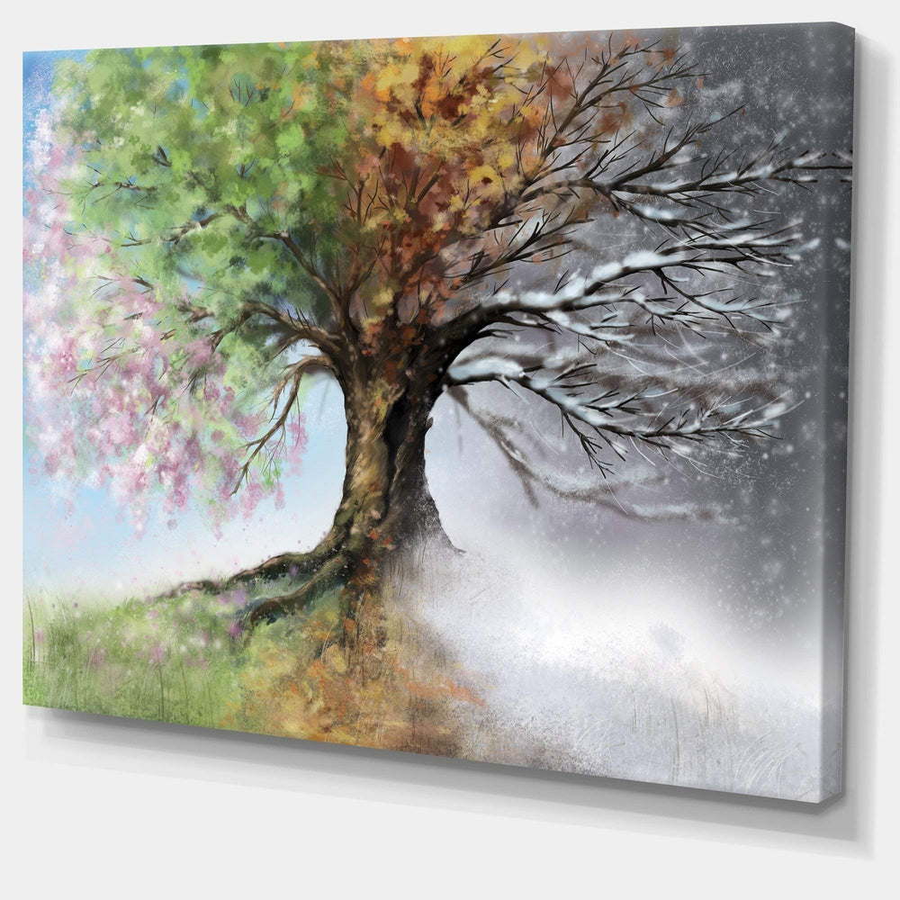 40 x 30 White Green Tree with Four Seasons Canvas Wall Art Floral Tree - Diamond Home USA