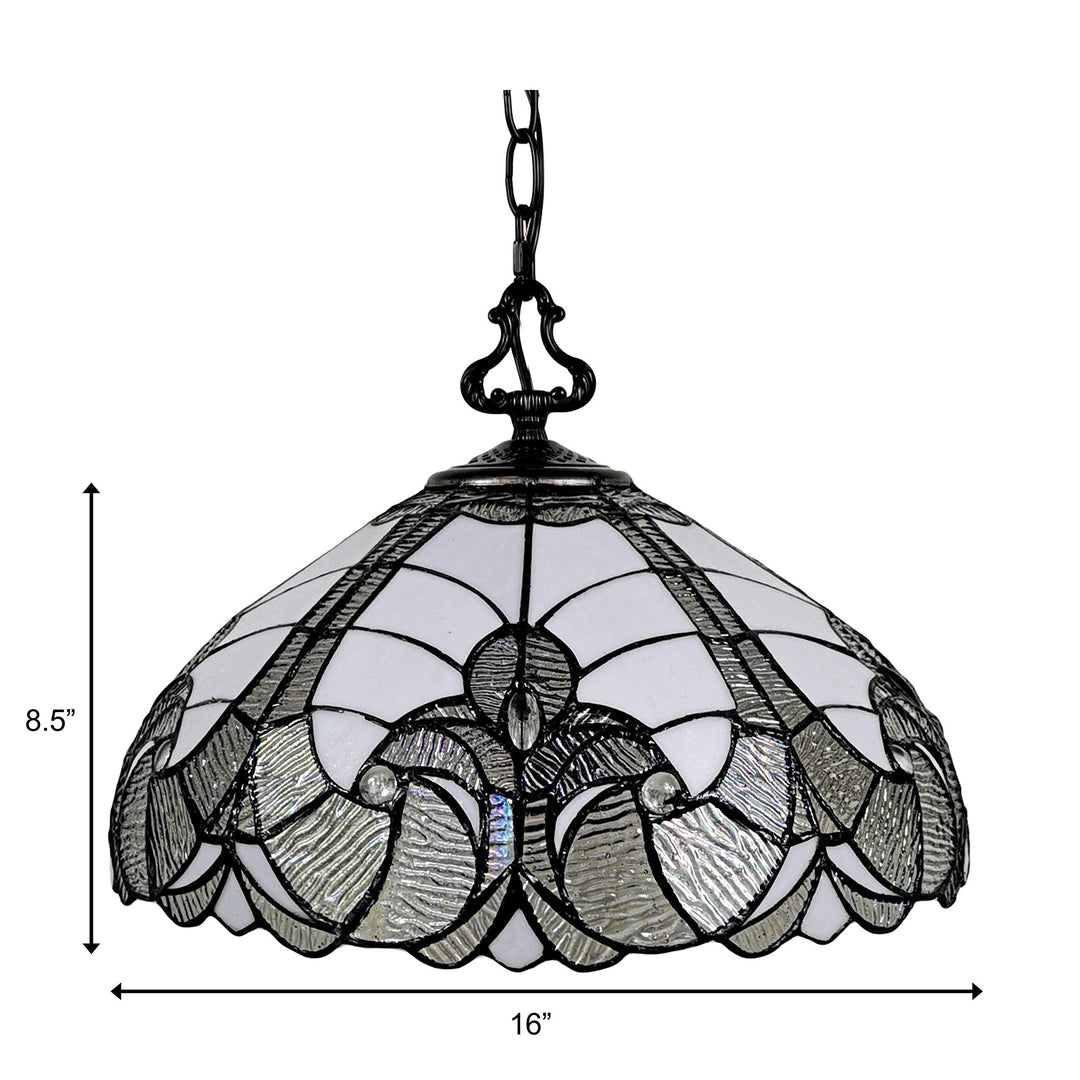 Tiffany Style Hanging Pendant Lamp 16" Wide Floral Stained Glass White Grey