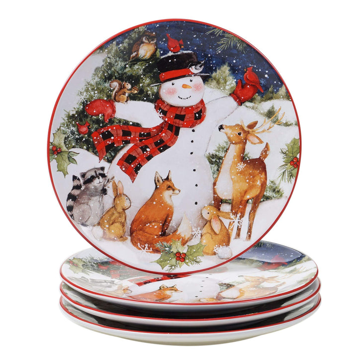 Magic of Christmas Snowman 16-Piece Dinnerware Set Service for 4 Green Multi