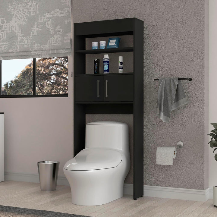 Over The Toilet Cabinet with 2 Shelves2 Doors Black Modern Contemporary Wood