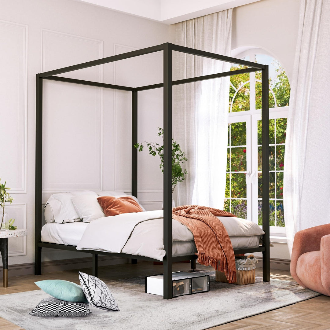 83" Metal Canopy Platform Bed Frame Black Modern Contemporary Wood Finish - Diamond Home USA