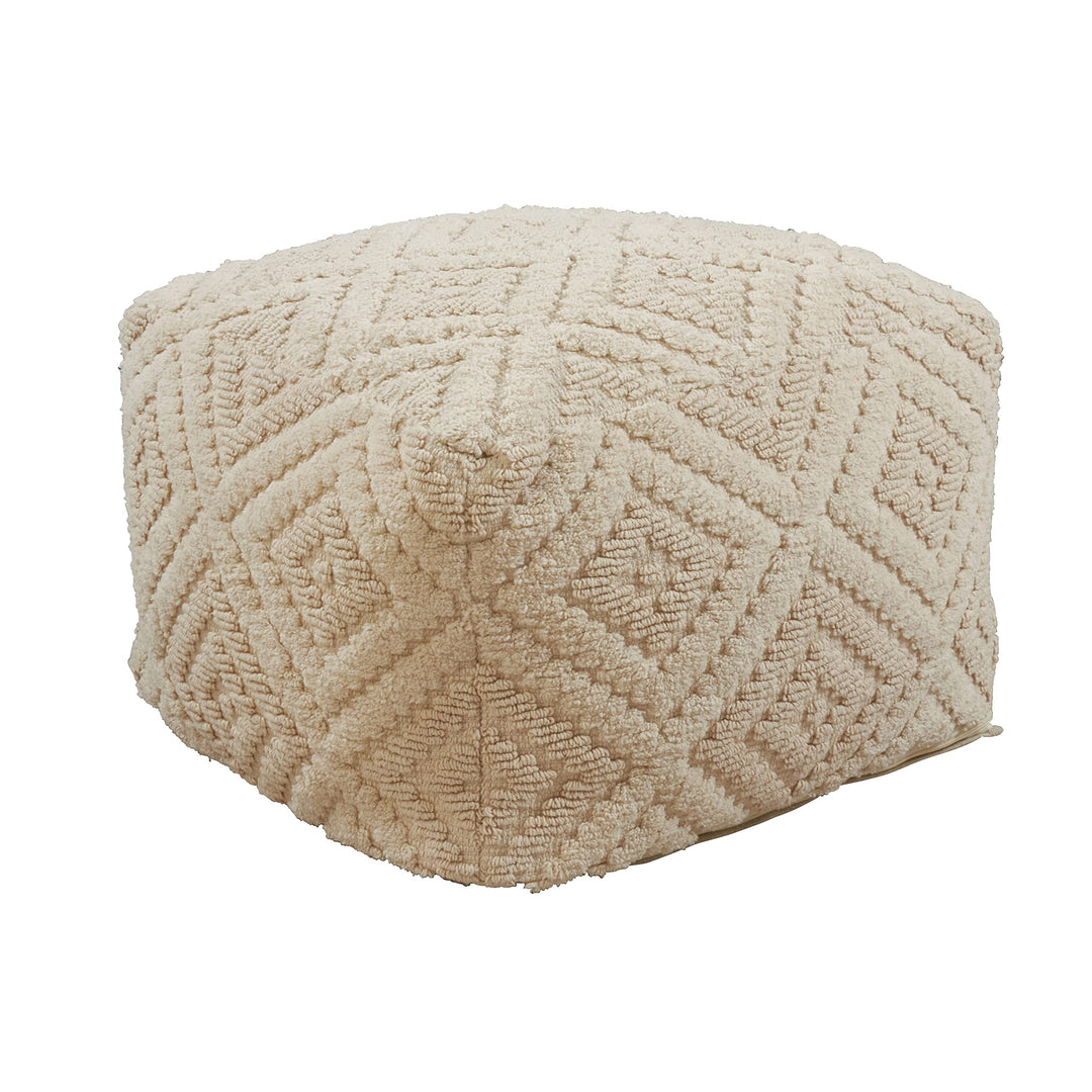 Cotton Floor Pouf with Handloom Design Tan Textured Modern Contemporary