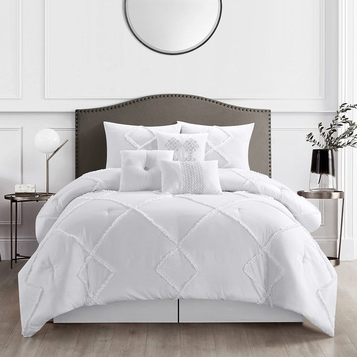 Grand Avenue Ali 7 Piece Comforter Set White Queen 100% Polyester