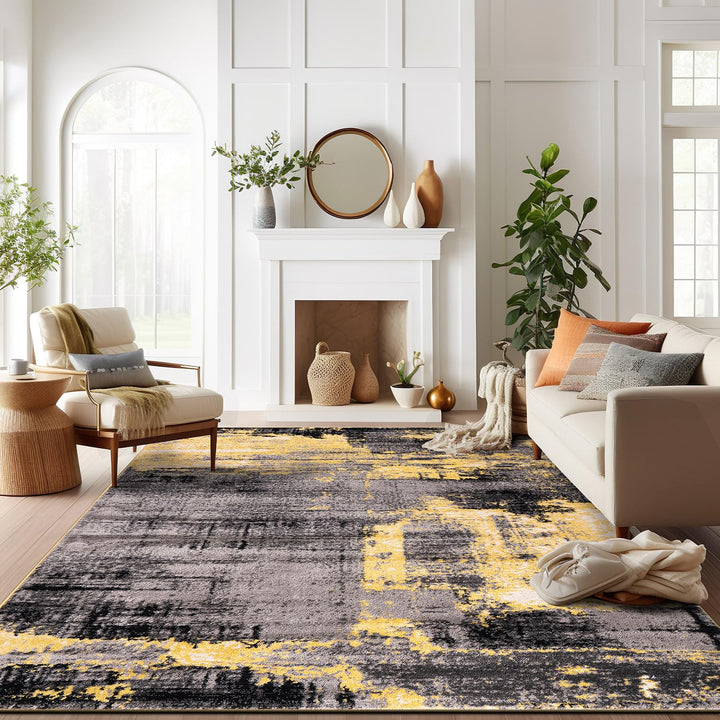 Rugshop Modern Abstract Design Non Shedding Soft Ideal for Living room Bedroom 7' 10" x 10' - Yellow