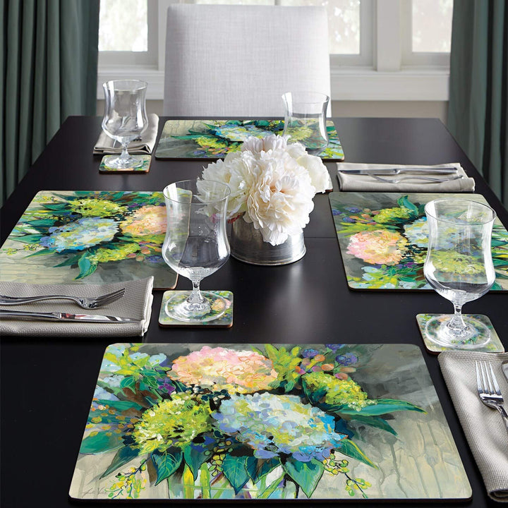 Home Hardboard Placemats Hydrangea from The Garden Set of 4 Multi Color