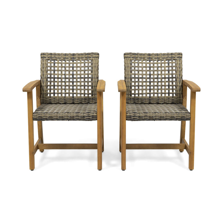 GDFStudio Outdoor Acacia Wood and Wicker Dining Chair (Set of 2) Natural and