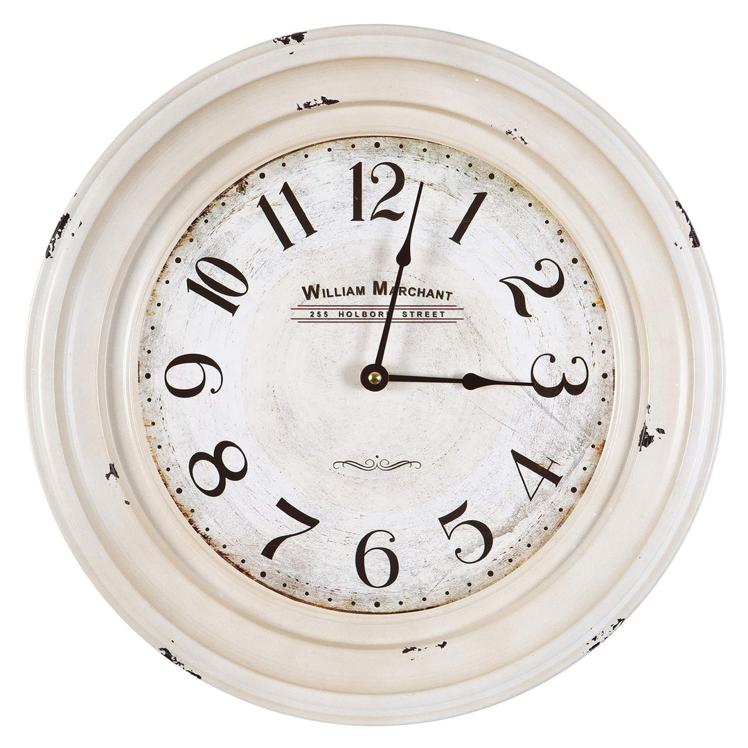 Rustic Wall Clock White Shabby Chic Round Plastic Antique Battery