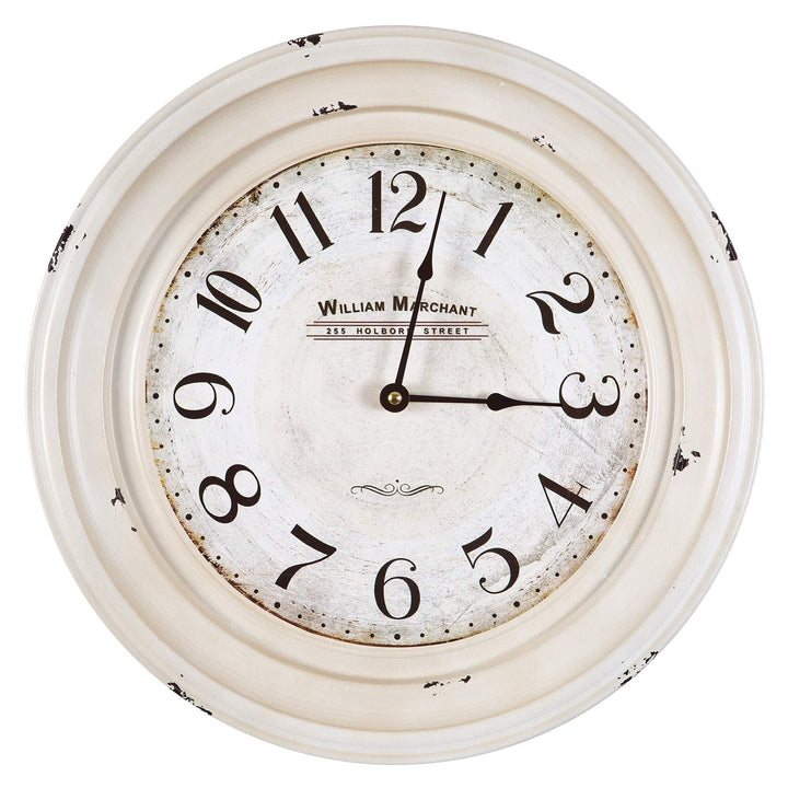 Rustic Wall Clock White Shabby Chic Round Plastic Antique Battery