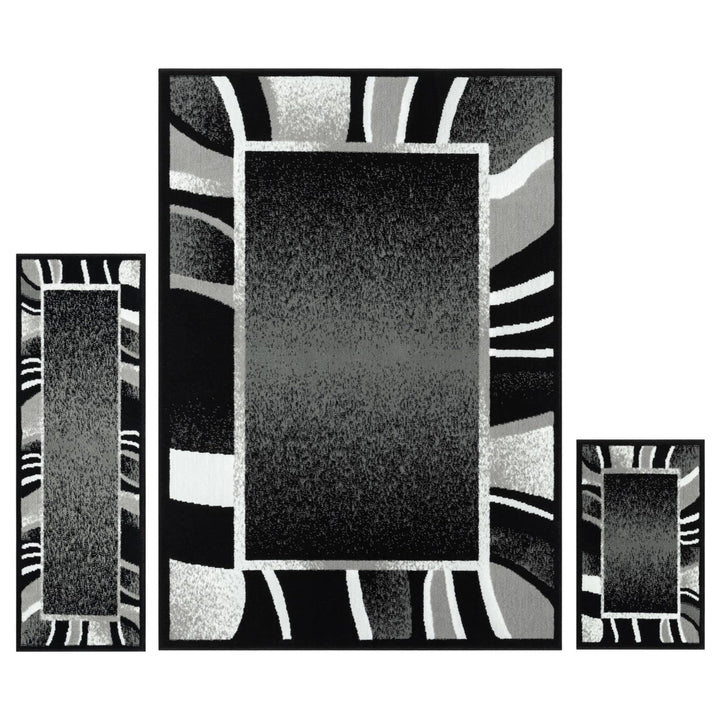 Home Dynamix Ariana Konya Contemporary Abstract Border Area Rug Black/Grey 3 Piece Set - Black/Gray