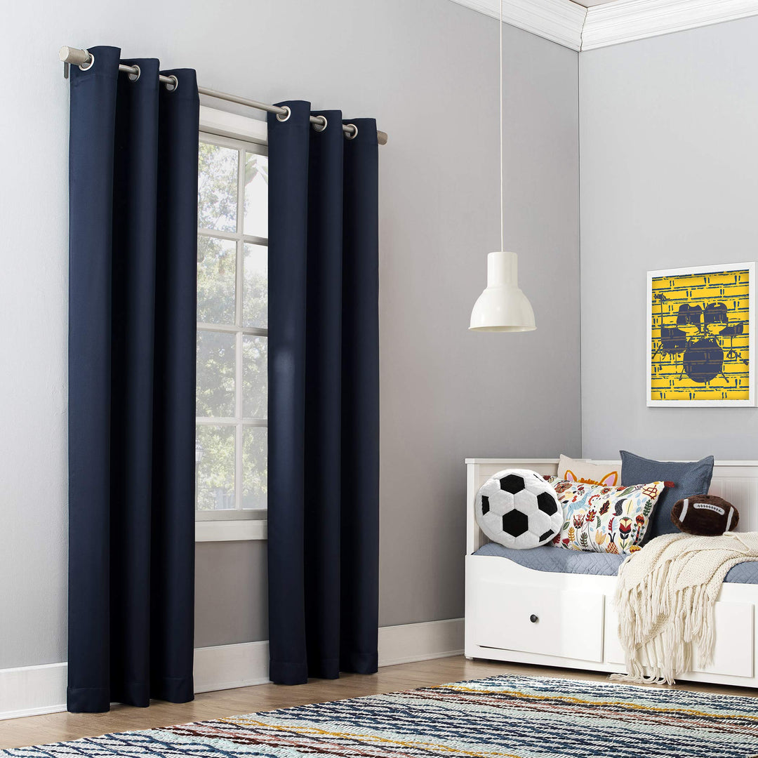 Sun Zero Riley Kids Bedroom Blackout Grommet Curtain Panel 40" x 95" Navy Blue 40x95 - Navy