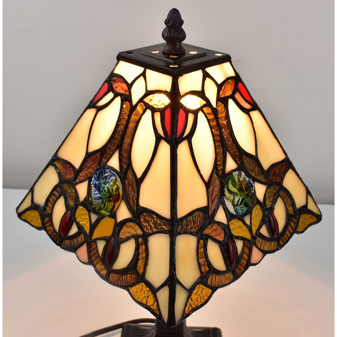 Tiffany Style Mini Accent Lamp Floral Mission 16" Tall Stained Glass Decor Night