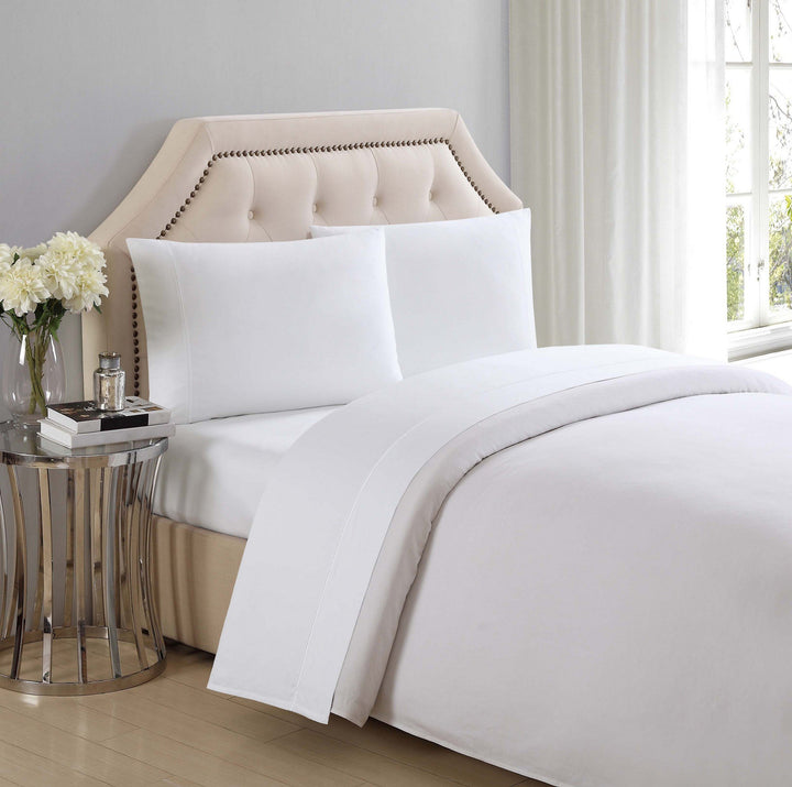 Charisma 310 Thread Count Classic Solid Cotton Sateen Queen Sheet Set Bright White - Queen