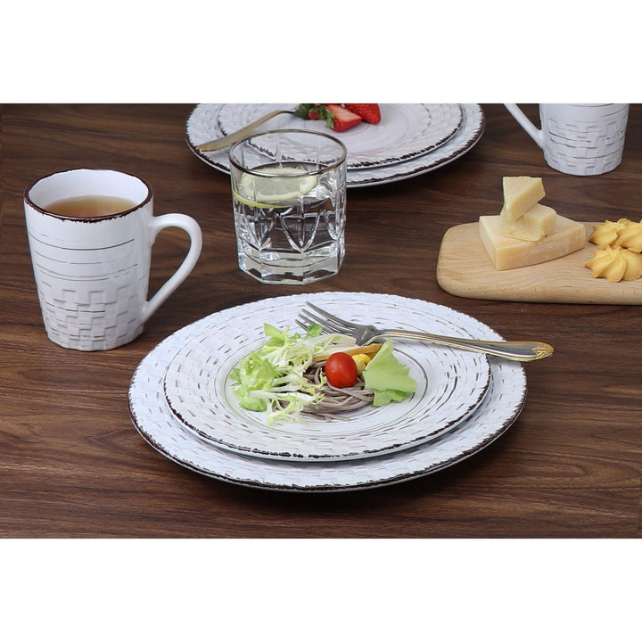 Home 16 Piece Distressed Weave Dinnerware Set-White White Solid Casual Farmhouse