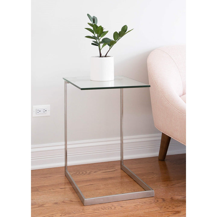 Stainless Steel/Glass End Table Silver Modern Contemporary Rectangle Metal Steel Stainless Steel/Clear Glass