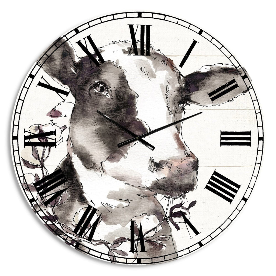 Design Art Designart 'Cow Portrait Country Life' Wildlife Large Wall Clock 23