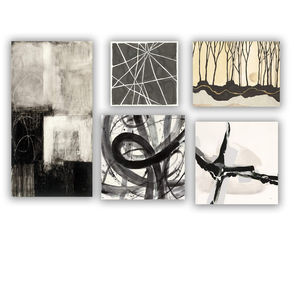 Abstract Wall Art Set of 5 Pieces - Black Mid-Century Modern Traditional - Diamond Home USA