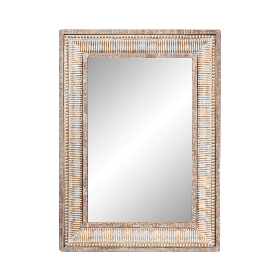 Farmhouse Style Large Rectangular Whitewashed Wood and Gold Metal Wall Mirror