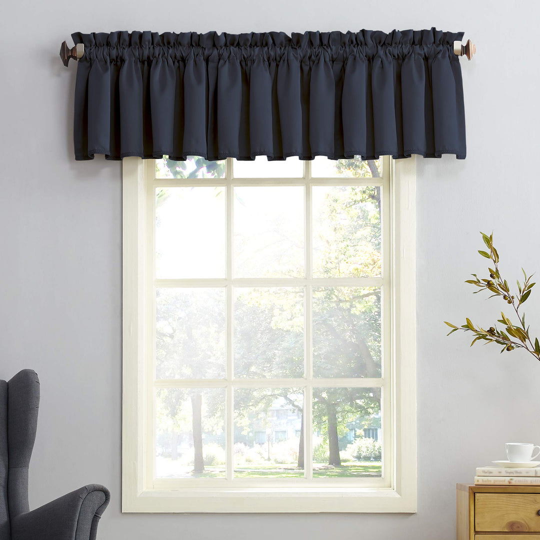 Sun Zero Barrow Energy Efficient Rod Pocket Curtain Single Valance 54" x 18" Navy