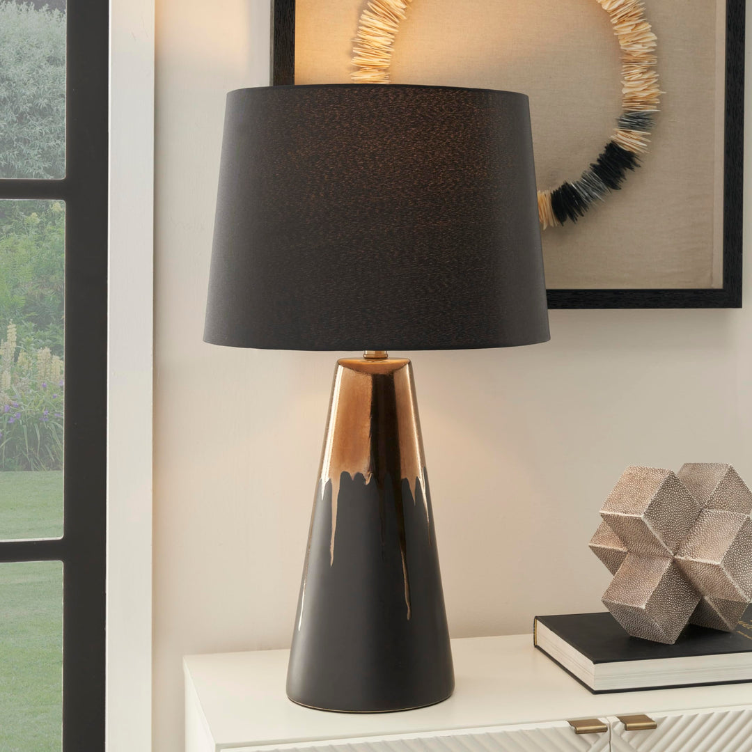 Nourison 27" Black & Gold Paint Drip Ceramic Table Lamp for Bedroom Living