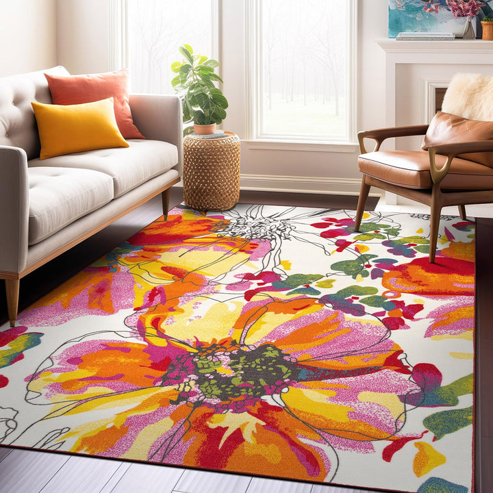 Rugshop Modern Bright Flowers Non-Slip Area Rug 6' 6" x 9' Multicolor 6'6"x9' - Multi