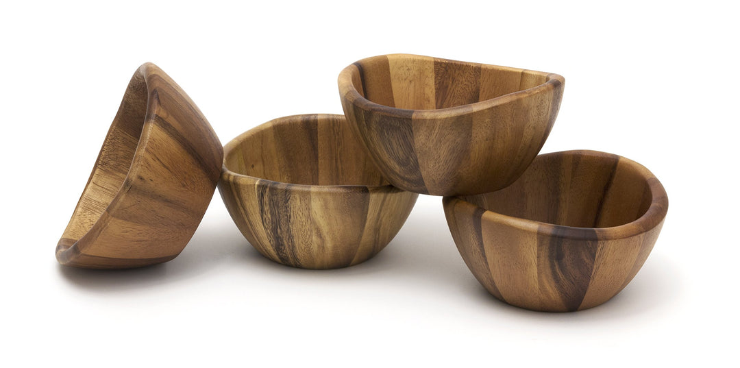 Lipper International Acacia 6 x 3 Wave Bowl Set of 4 20 fl.oz. Brown