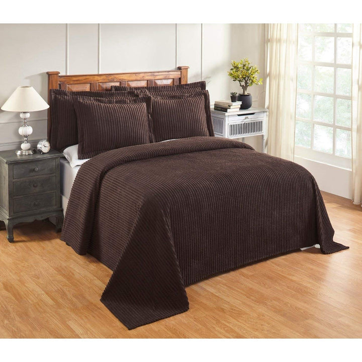 Oversized Brown Chenille Bedspread King 120x110 Vintage Western Extra Long Chocolate - King