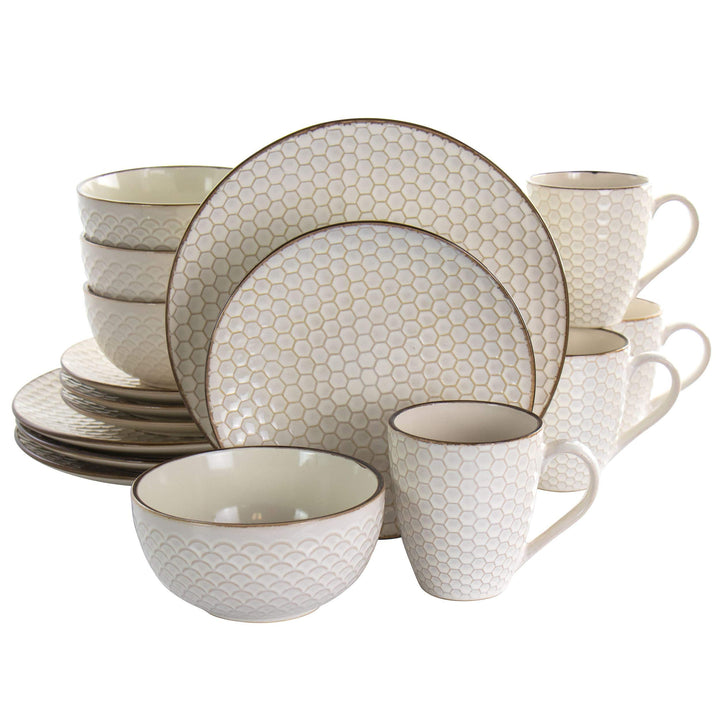 Honey Ivory 16 Piece Stoneware Dinnerware Set In Textured Casual Round