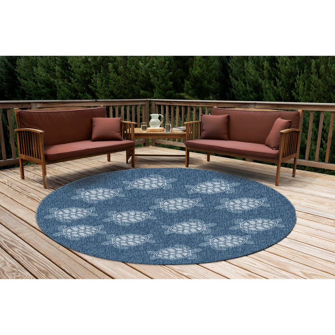 Liora Manne CARMEL Indoor/Outdoor Power Loomed Synthetic Blend Low Profile 7'10" RD - Navy