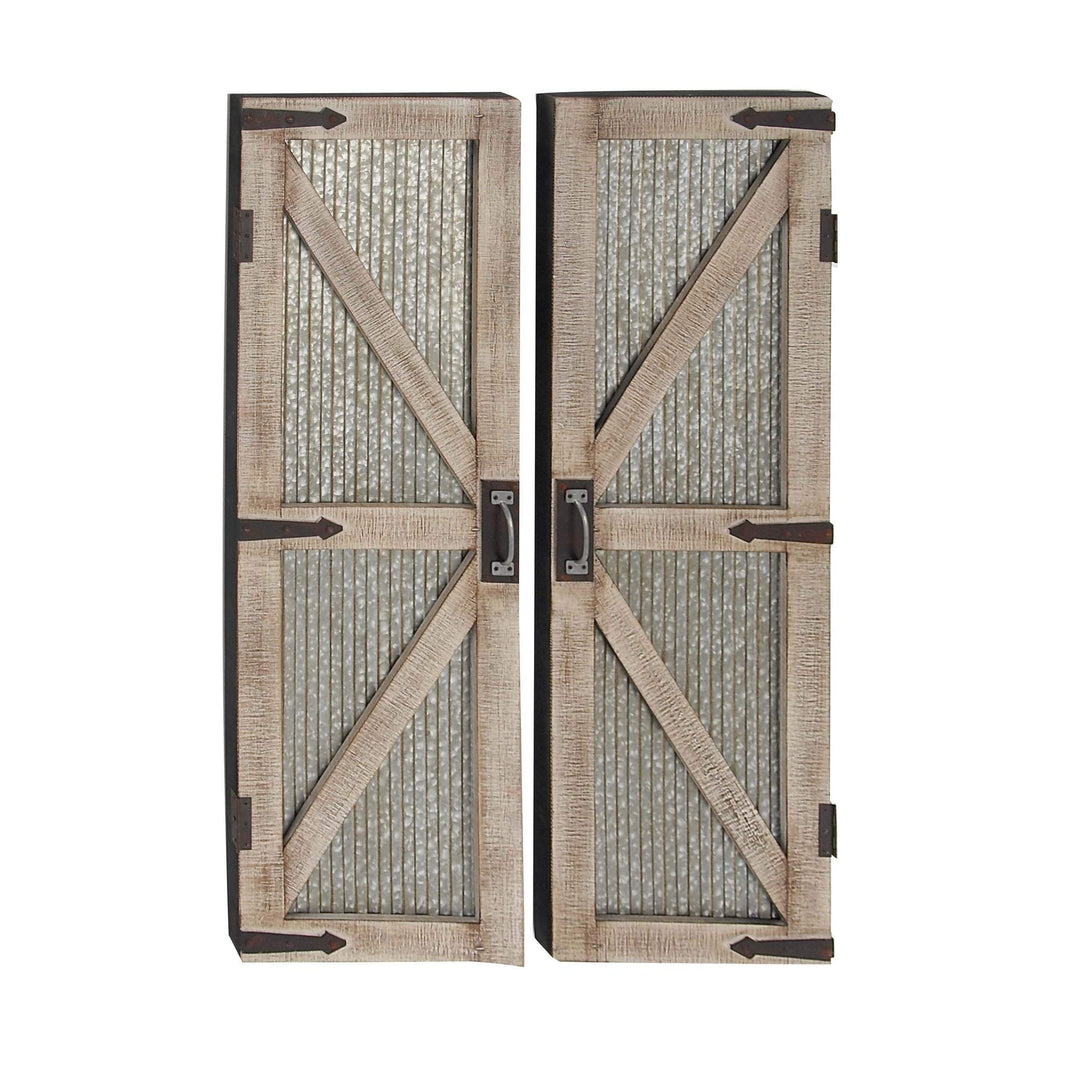 Set of 2 Farmhouse 47 Inch Iron and Wood Barn Doors by Brown Grey