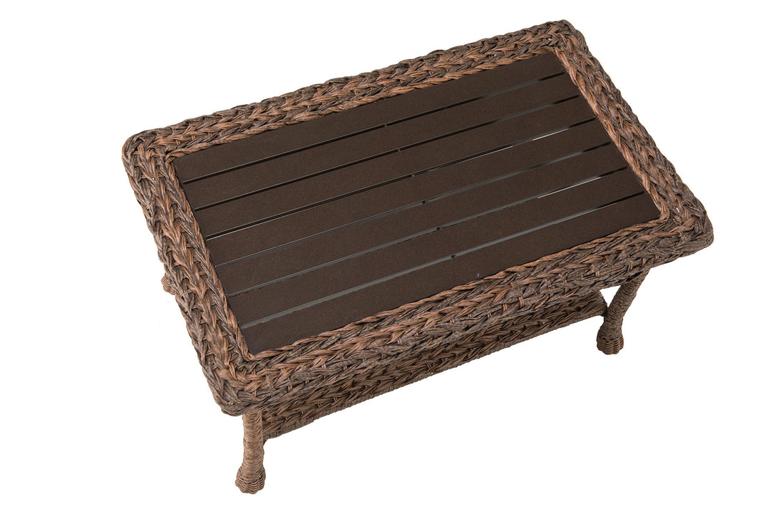 W Unlimited Modern Concept Faux Sea Grass Resin Rattan Coffee Table Dark Brown