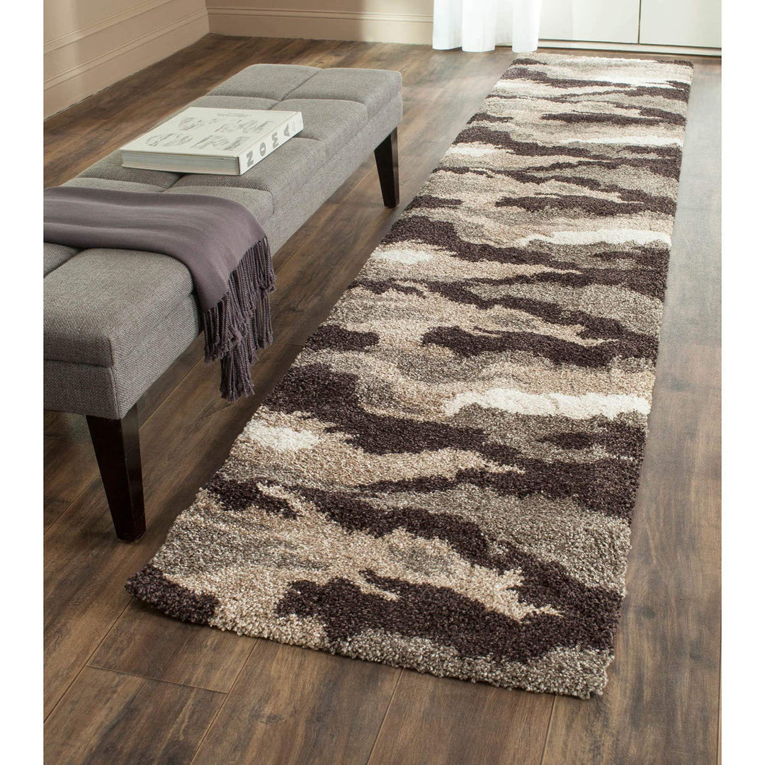 Brown Beige Camo Rug Grey Runner Carpet Camouflage Rugged Carpeting Living 2'3" x 7' Runner - Beige/Multi