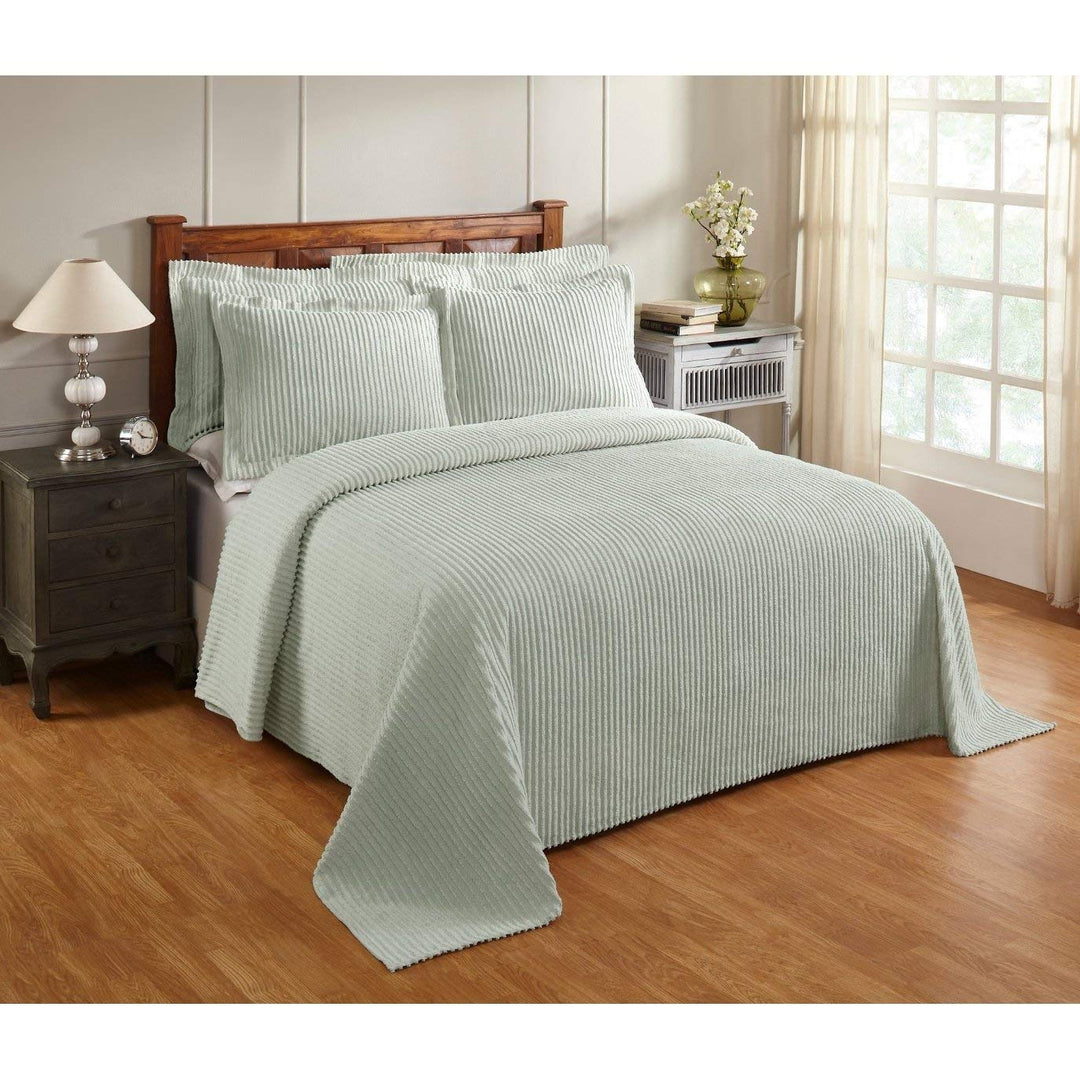 Oversized Sage Green Chenille Bedspread Queen 102x110 Vintage Western Extra Long Sage - Queen