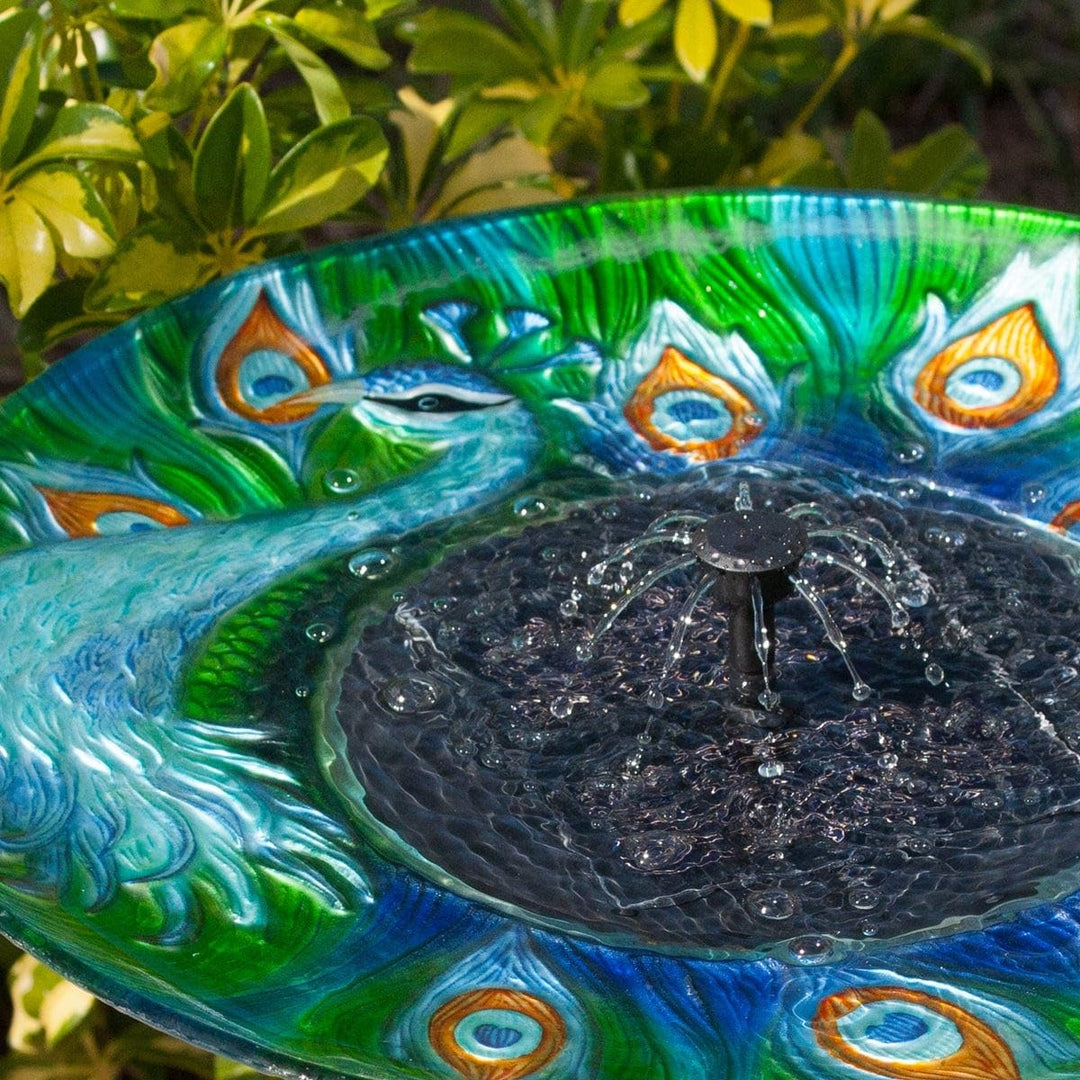 Peacock Glass Solar Birdbath Multi Color