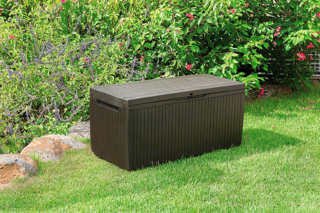 Keter Springwood 80 Gallon Resin Outdoor Storage Box for Patio Furniture