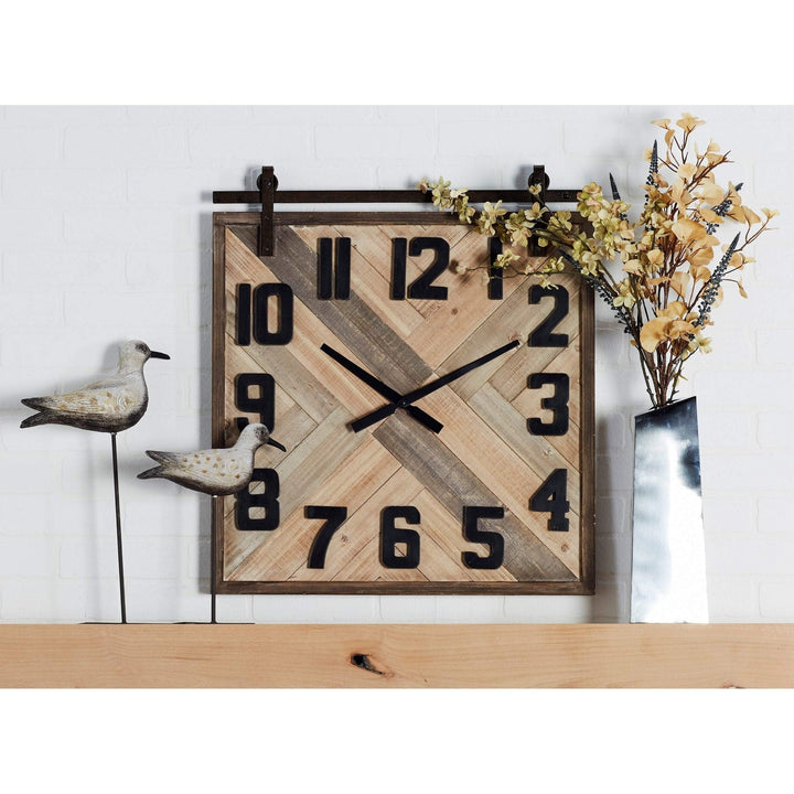 Modern 27 X 24 Inch Wood and Iron Square Wall Clock Studio 350 Brown