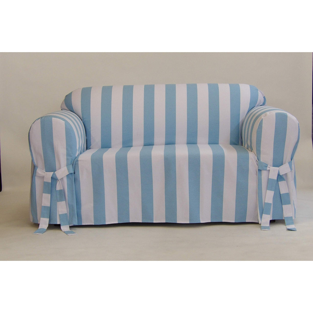 Classic Slipcovers Cabana Stripe One Piece Sofa Slipcover Blue and White Stripe