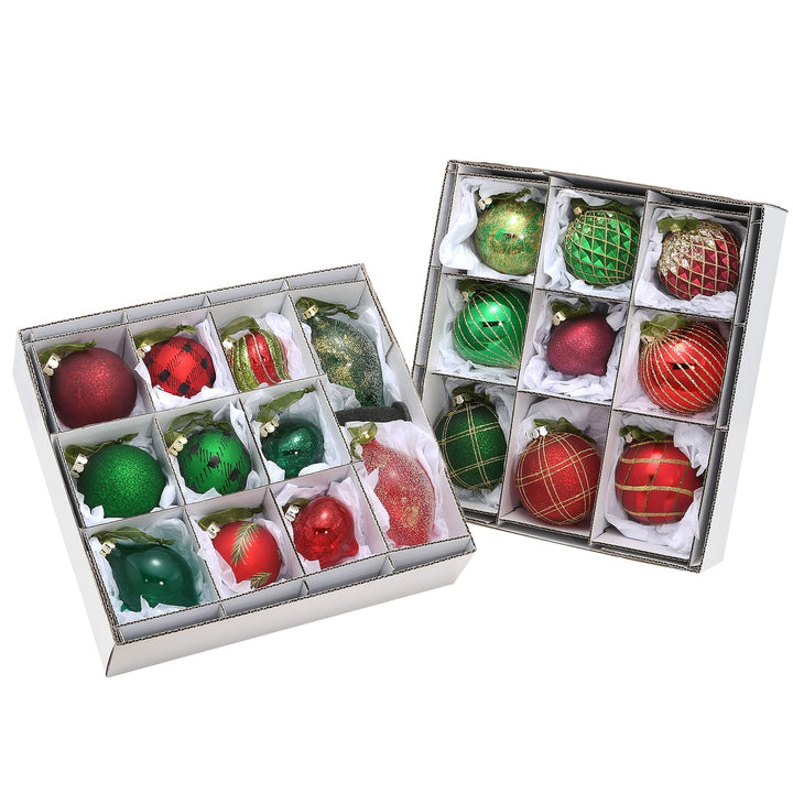 20-Piece Christmas Tree Ornament Set Rural Collection 4 in Red Glass Handmade