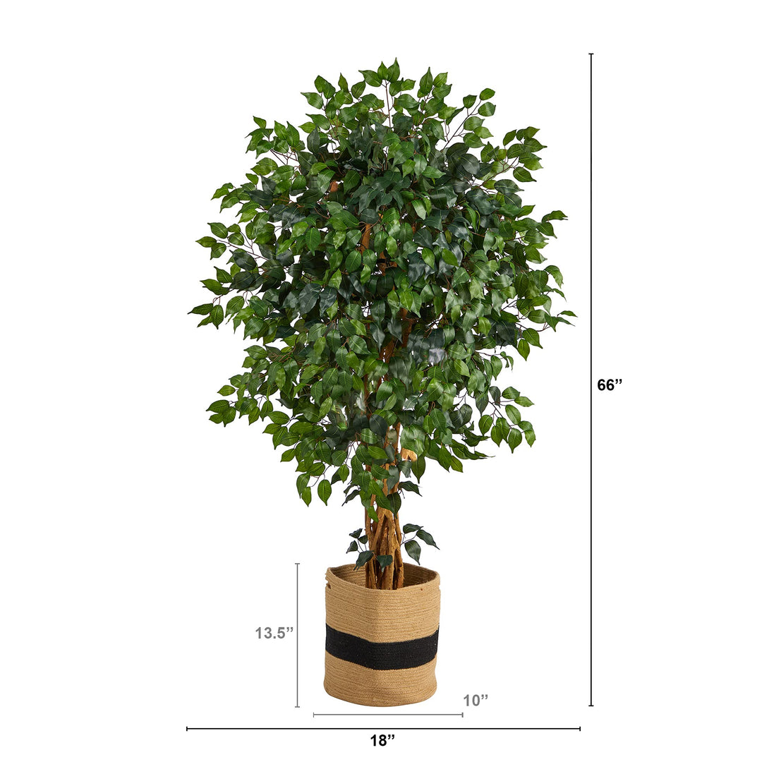 Nearly Natural 5.5ft. Palace Ficus Artificial Tree in Handmade Natural Cotton