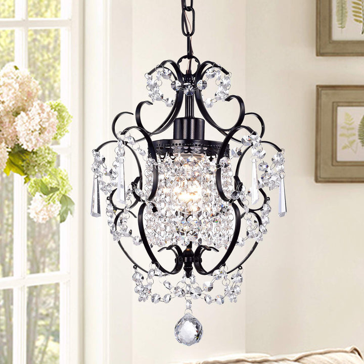 Warehouse of Tiffany RL4025BL Ava 1-Light Black 11" Crystal Chandelier 13" x 10" x 4"