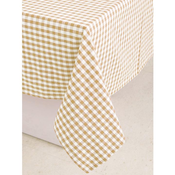 55"x94" Peva Vinyl Beige Plaid Tablecloth with Flannel Backing Table Cover 55" x 94" - Beige - Single