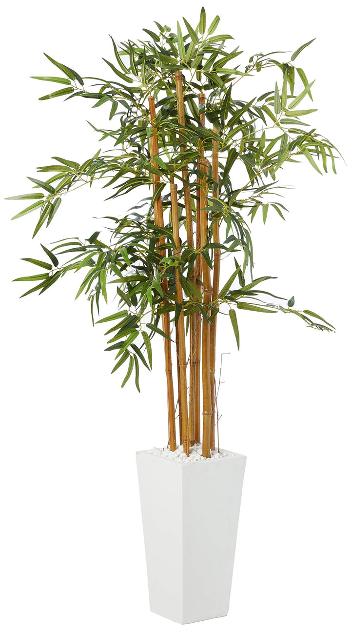 Nearly Natural 5812 5’ Bamboo Artificial Tree in White Tower Planter Green