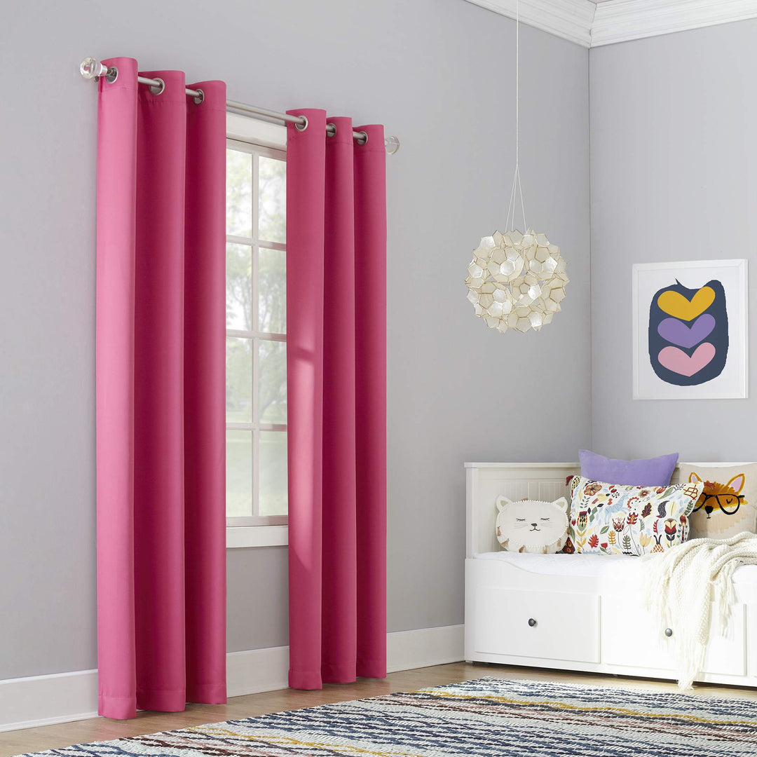 Sun Zero Riley Kids Bedroom Blackout Grommet Curtain Panel 40" x 63" Hot Pink 40x63 - Pink