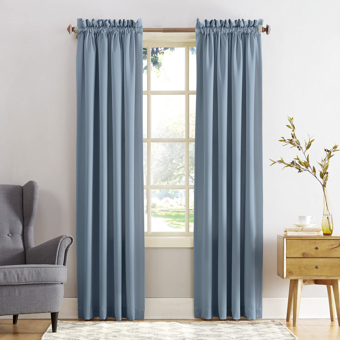 Sun Zero Barrow Energy Efficient Rod Pocket Curtain Single Panel 54 x 84 - Vintage Blue