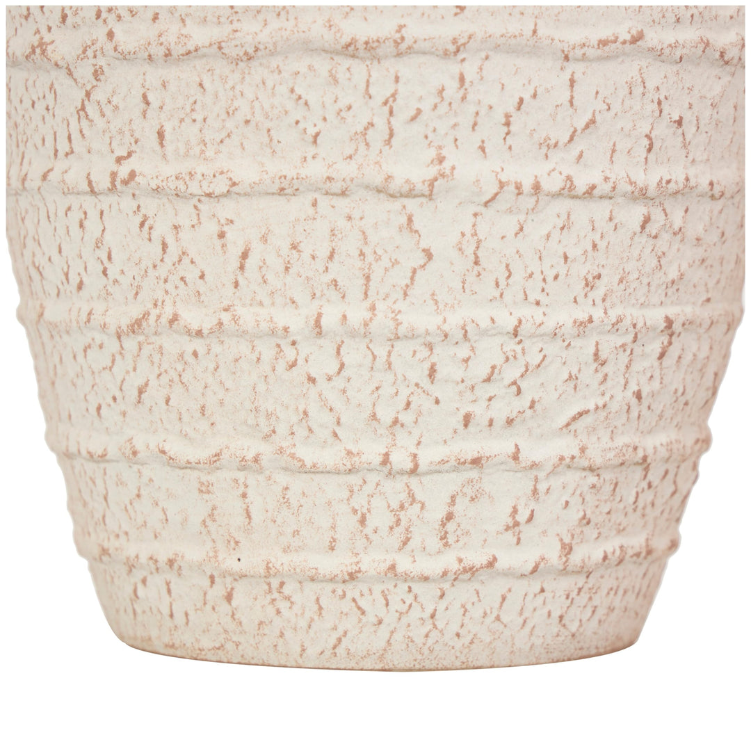 Cream Ceramic Textured Vase with Handles and Terracotta Accents (Set of 2)