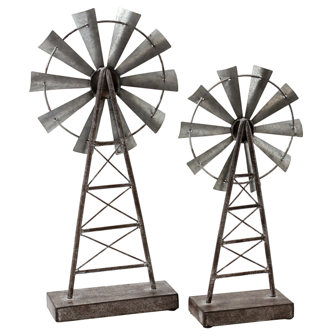 2 Piece Brown Grey Rustic Windmill Themed Table Decor Set Silver Gray - Diamond Home USA